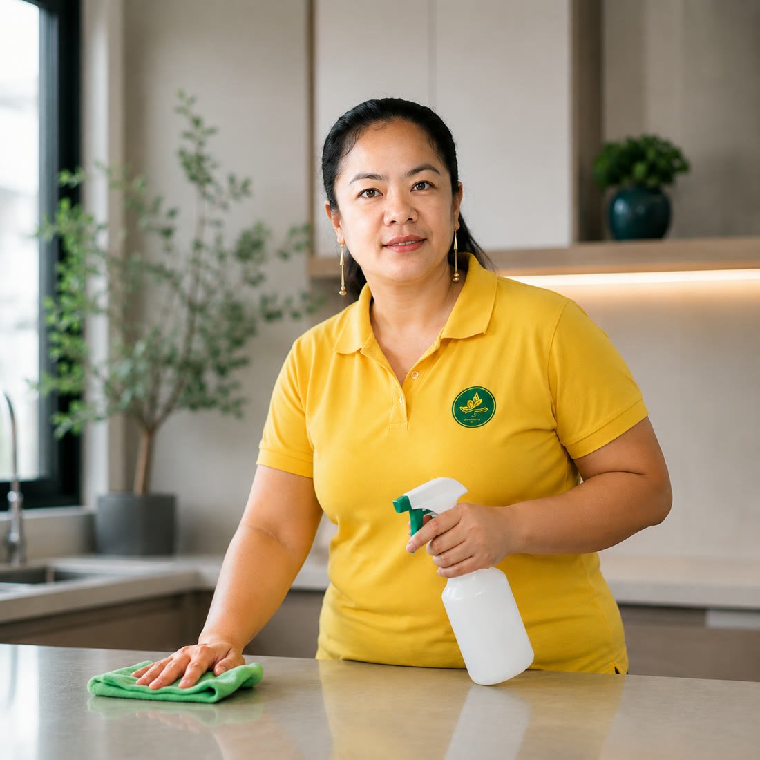 A Baguio Branch All Around Manpower staff member in uniform performing a cleaning job