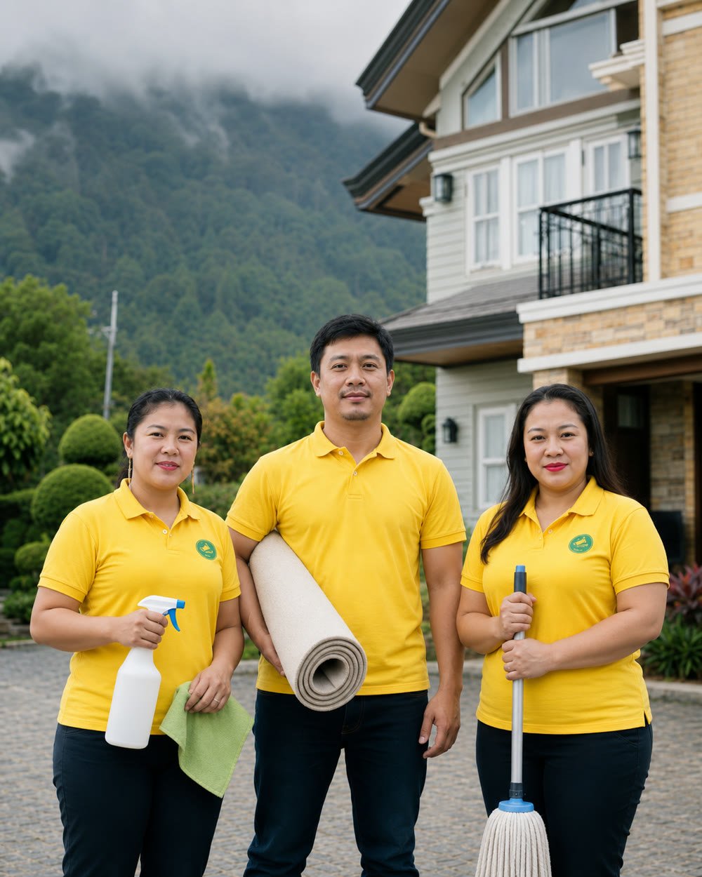 Baguio Branch All Around Manpower cleaning team in uniform posing together before a job in Baguio City